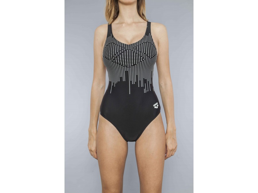 Stripe Studded V Back Swimwear One Piece Women 501 Colour Black Clothing Size 36